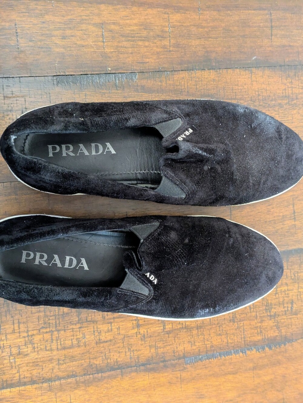Prada black Suede slip on sneakers Comfort platform loafers  size 39